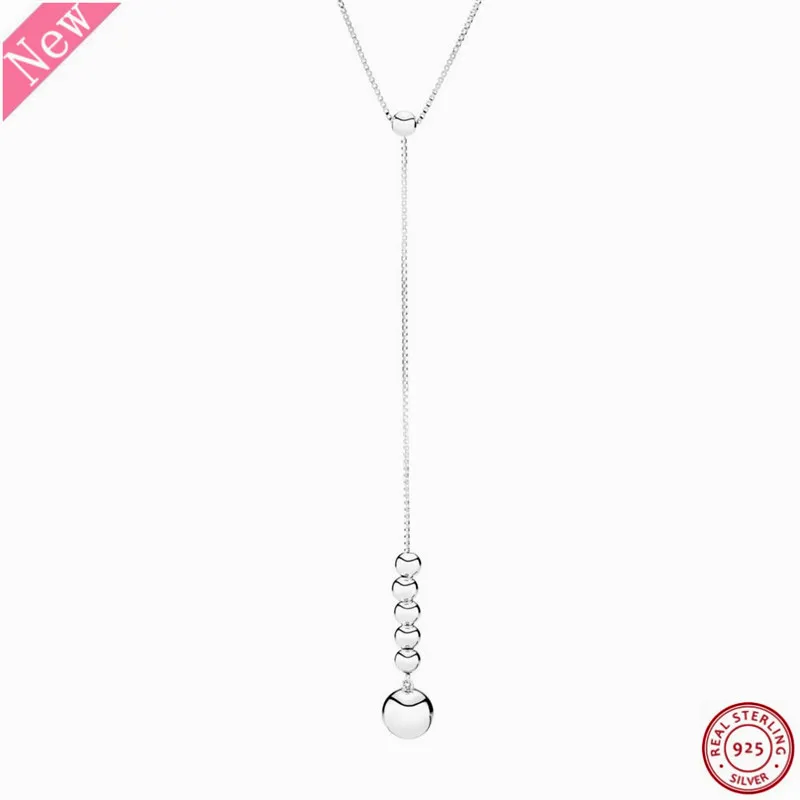

NEW Arrival Popular 925 Sterling Silver Adjustable Smooth String of Beads Y-shaped 70cm Long Necklaces for Women Jewelry FLN084