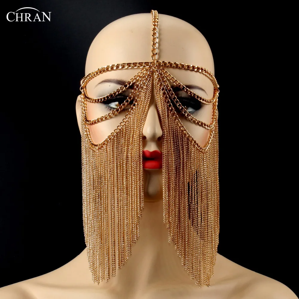 

Chran New Luxury Fashion Women Punk Multi Layer Metal Head Chain Jewelry Forehead Headband Hair Piece Halloween Body Jewelry