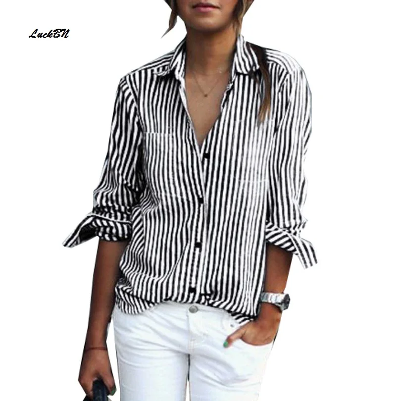 

5XL Large Size Tops Women Shirt Casual Lapel Long Sleeve Blue Striped Blouses Office Work Shirts Plus Size Blouse 4XL Blusas