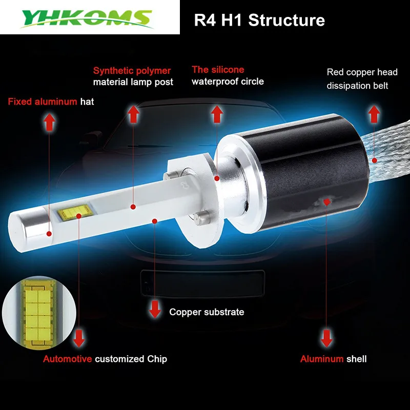 YHKOMS автомобиля светодиодный фар H4 H7 светодиодный H8 H9 H11 9005/HB3 9006/HB4 880/881/H27 H1 H3 9004 9007 H13 автомобильные лампы для фар 6000 К белый свет