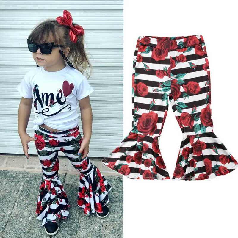 

Toddler Kids Baby Girls 1-6Y Flare Pants Stripes Floral Bell-Bottoms Long Pants Leggings Trousers