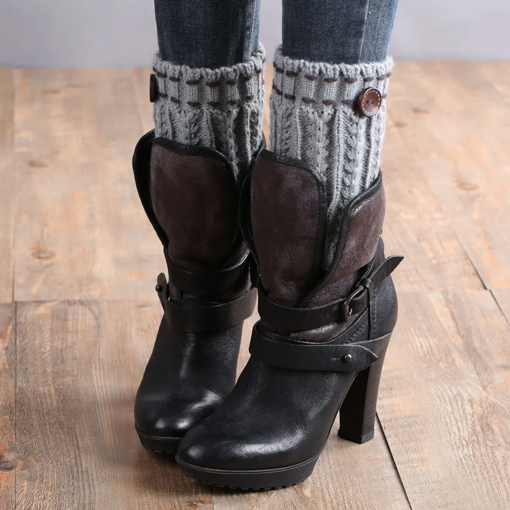 Зимние толстые теплые вязаные гетры, носки для обуви, полосатые носки для женщин, кружевные эластичные сапоги, гетры, носки для обуви, 1 пара
