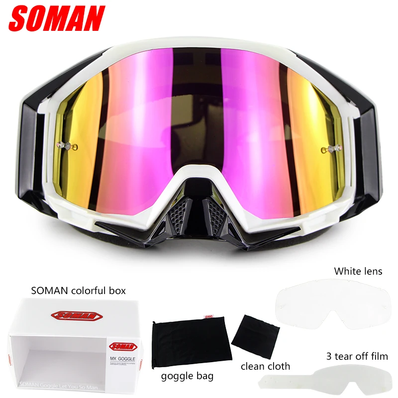 Soman бренд очки для мотокросса ATV шлем мотоциклетные очки Гонки внедорожных мото велосипед солнцезащитные очки SM13 с прозрачными лен+ отрыва