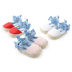 Весенне-летняя хлопковая мягкая обувь для новорожденных девочек с бантом, Размер 0-18 месяцев, Новинка