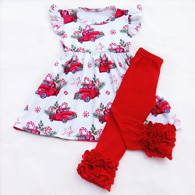 Goedkoop Kerst Truck Outfis Meisjes Kerstboom Ster Patroon Boutique Kleding Set Milksilk Top met Katoen Ruffle Broek