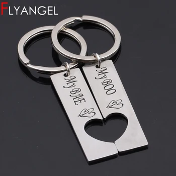 

1 Pair Lover Keychain Pendant Engraved My Boo My Bae Chic Keyring Gifts For Lovers Couples High Quality Key Holder Bag Charm