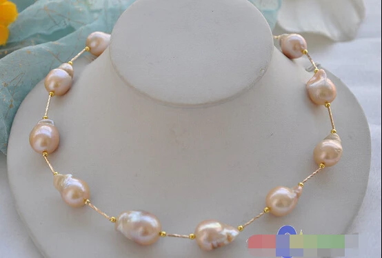 

DD Wholesale FREE SHIPPING >>> Huge 20" 24mm PINK baroque KESHI REBORN PEARL GOLDEN NECKLACE