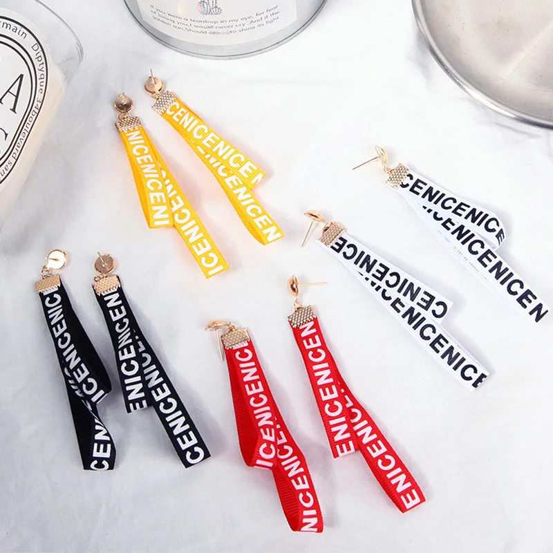 

Sale Personality letter ribbon cloth earrings For Women temperament long ribbon earrings female