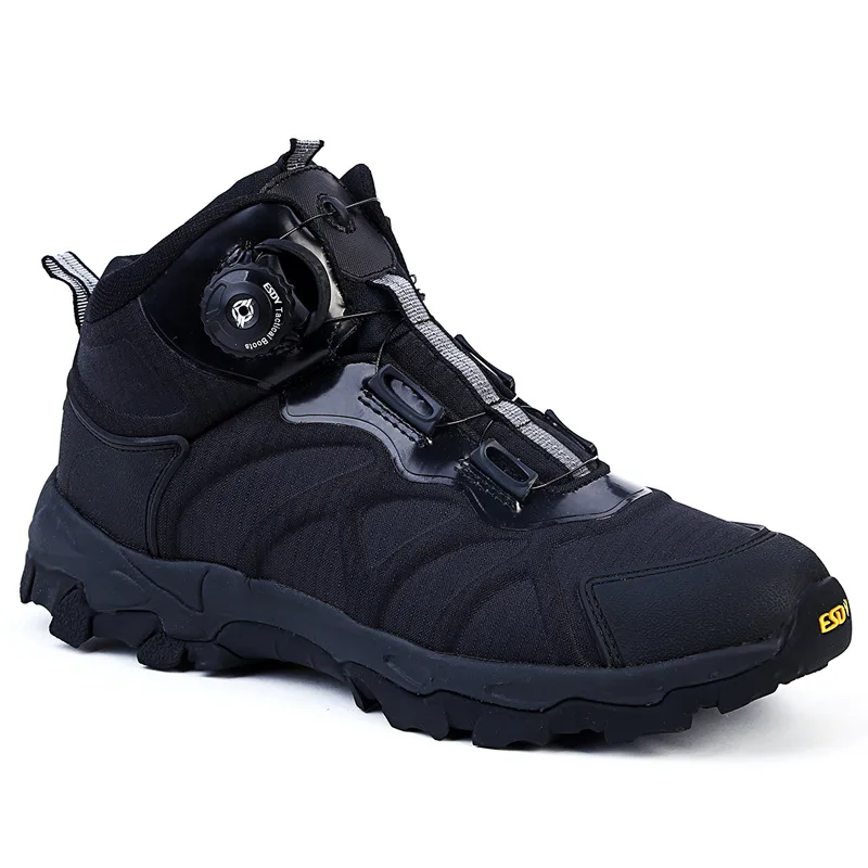 Мужские Водонепроницаемые рабочие ботинки; военные тактические ботинки быстрого действия; кроссовки с автоматической пряжкой; мужские зимние уличные слипоны; Рабочая обувь - Цвет: Черный
