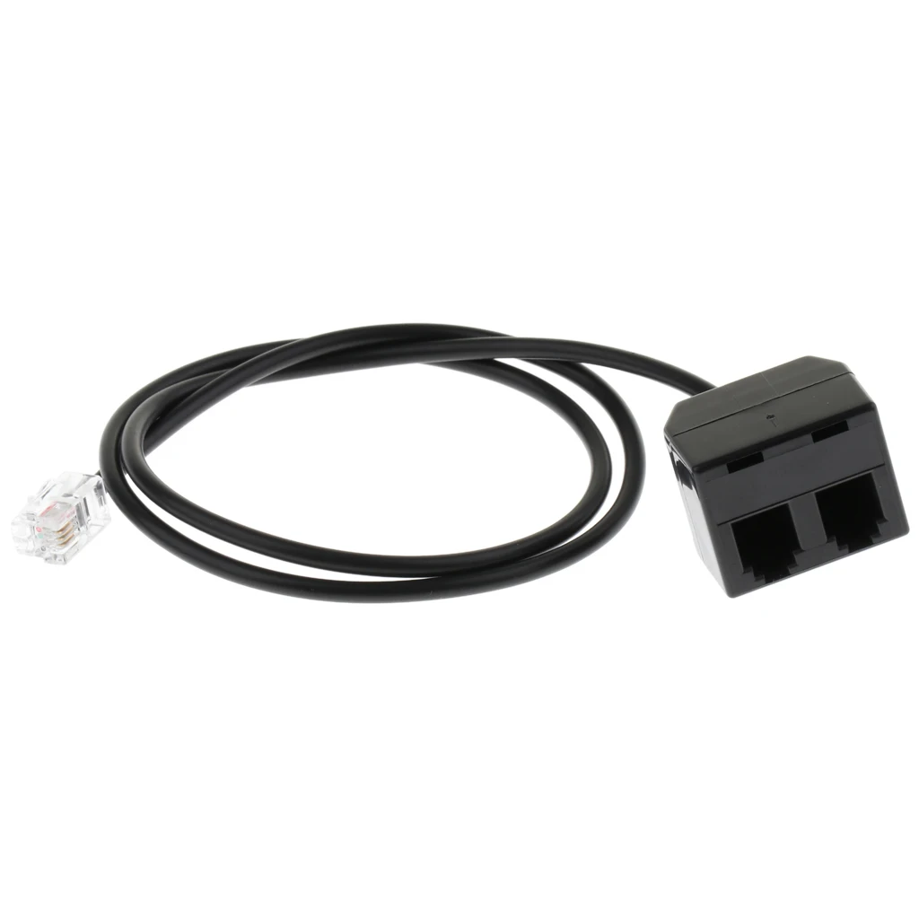 RJ9 4P4C Male to 2 Female Jack Ports Connector Phone Adapter Extension Cable Black 