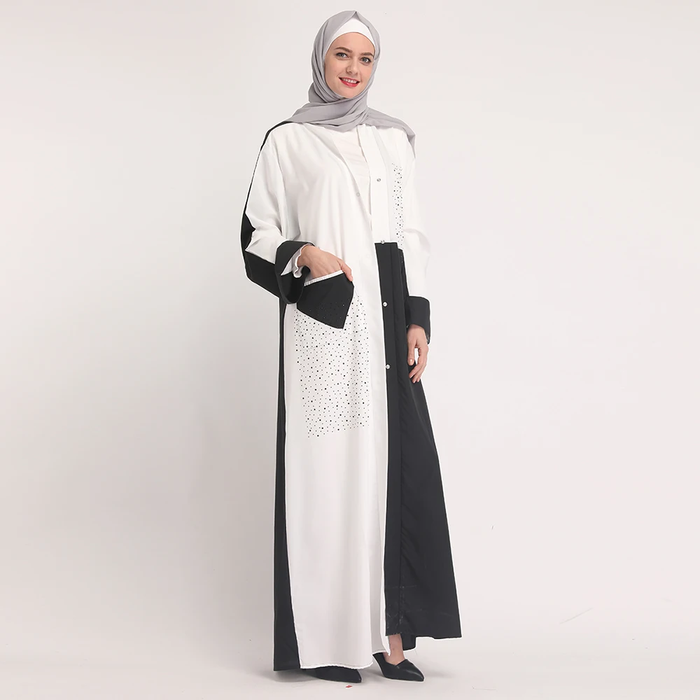 F8871 мусульманские бриллианты abaya полное платье кимоно длинные халаты Jubah Дубай - Цвет: Черный