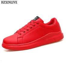 HZXINLIVE 2018 Women Vulcanized Shoes Sneakers Couple Lace-up Red Basket Shoes Breathable Walking Sewing Leather Casual Flats