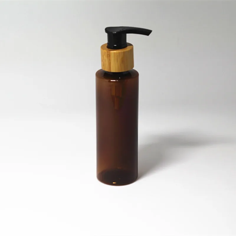

Free shipment Empty 5ps/lot 120ml plastic PET shampoo bottle lotion pump with bamboo lid