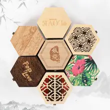 Маленькая Шестигранная деревянная коробка для хранения ювелирных изделий ожерелье серьги косметичка контейнер подарочная коробка