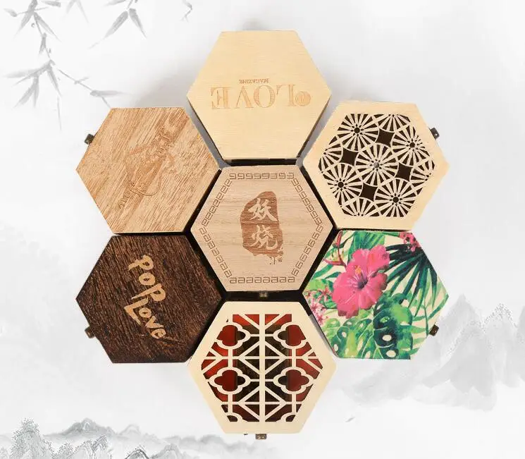 

Small hexagonal Wooden Jewelry Storage Box Necklace Earring Cosmetics Case Container Gift Box