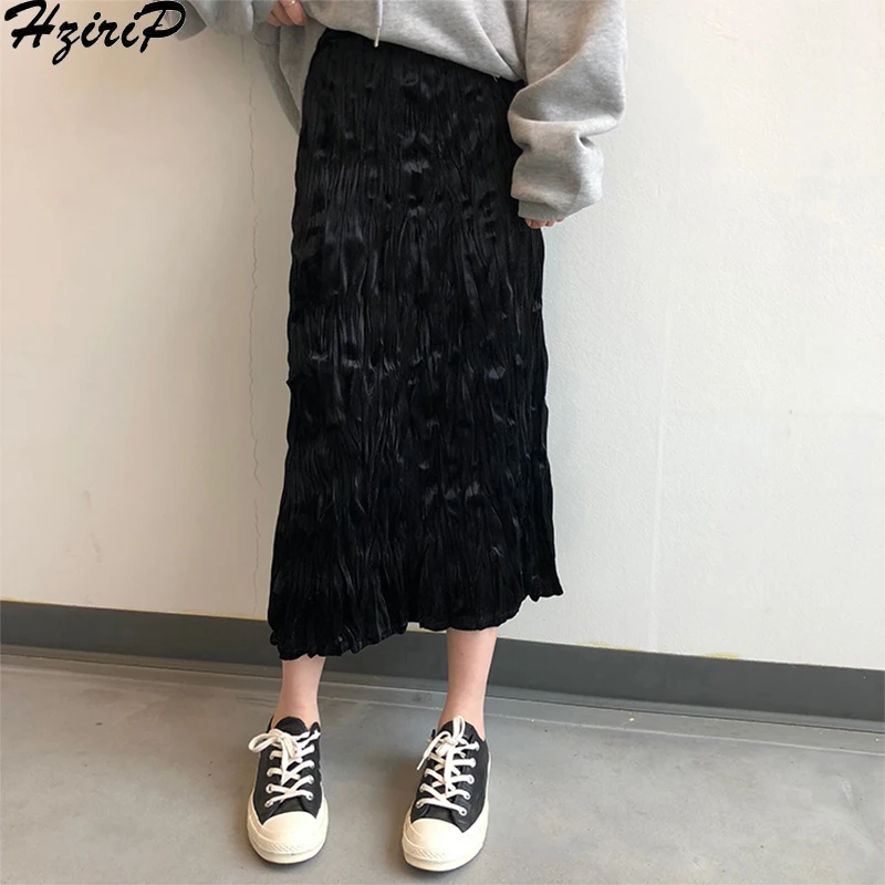 HziriP Корейский Новый 2019 для женщин сезон: весна-лето юбка элегантные модные плиссированные Лидер продаж Высокая талия плюс размеры 2 цвета