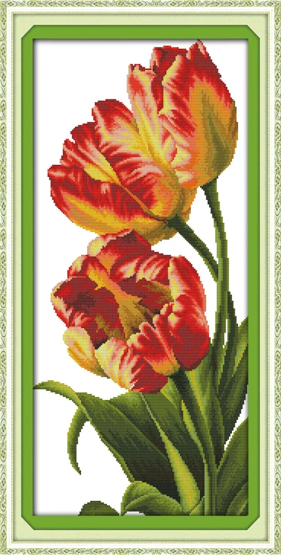 

Tulip (4) counted printed on fabric DMC 14CT 11CT Cross Stitch kitsembroidery needlework Sets Home Decor