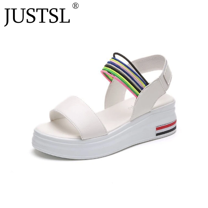 

JUSTSL 2018 summer women's Muffin bottom sandals feminina flat bottom shoes ladies candy color sandals shoes for female