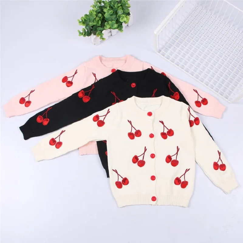 

Baby Girls Boy Knit Coat Cardigan Sweater Cotton O-neck Cherry Pattern Long Sleeve Children Cute clothing Kids Knitwear sweaters