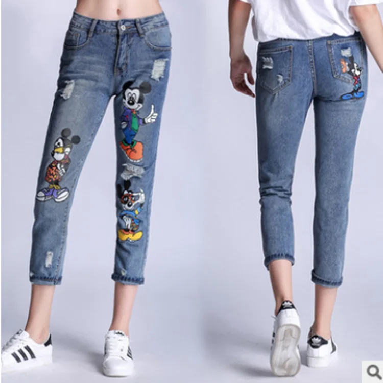 Ladies Jeans plus big size, 4XL high waist trouser aesthetic,embroidery denim mom,mickey jeans boyfriend for women,zaraing ankle