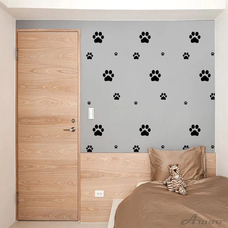 Funny Cartoon Animal Footprints Wall Stickers Cat Dog Paws Sticker Kids Room DIY Decoration Home Decor Furniture Cabinets Decal