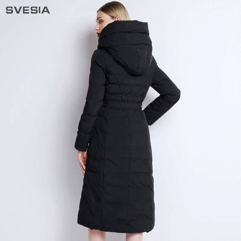 SVESIA 2018 Cotton Padded Jacket Parkas Women Standard Collar Warm Coats Female Office Lady Knee Length Winter Fashion New Park