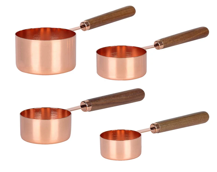TPUSNOK 4 шт. набор измерительных чашек из розового золота с Длинная Деревянная Ручка зеркальные полированные мерные чашки 60 80 125 250 мл TPA74