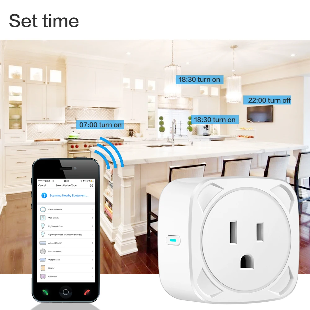 

BSD13 Smart Home Automation WiFi Voice Control Wireless Remote Socket Timer Fire Retardant PC Smart Power Socket US Plug