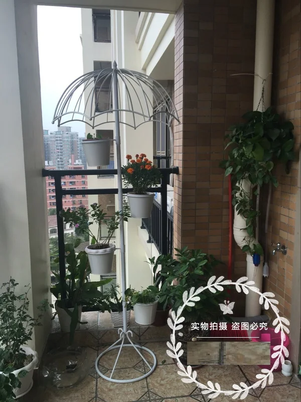 С цветочный горшок в американском стиле с цветочным принтом полка для выращивания дома, на балконе с многослойным покрытием железа искусства Европейский Цветочная полка гостиная сад пол