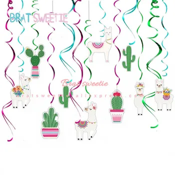 

30pcs/set Alpaca Party Llama Cactus Hanging Swirl Decorations Baby Shower Cactus Llama Themed Birthday Party Supplies