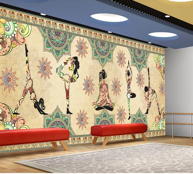 Free Shipping Custom Mural Retro Vintage Indian Yoga Background