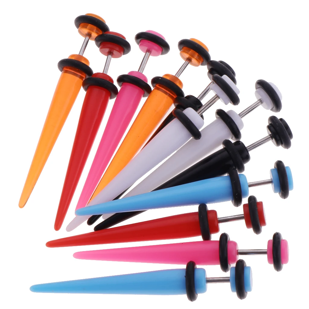 6 Pairs Assorted Acrylic Fake Tapers Earrings Set Stainless Steel Stud Illusion Cheater Faux Gauges Jewelry