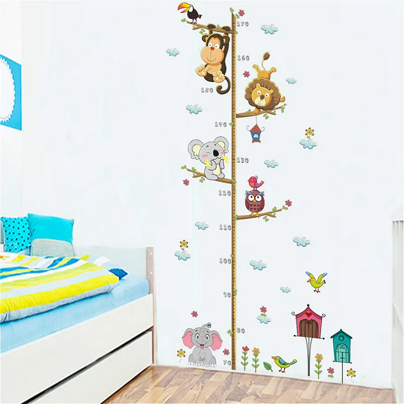 

1PC Cartoon Animals Lion Monkey Owl Elephant Height Measure Wall Sticker For Kids Rooms Growth Chart Nursery Room Decor Wall Art