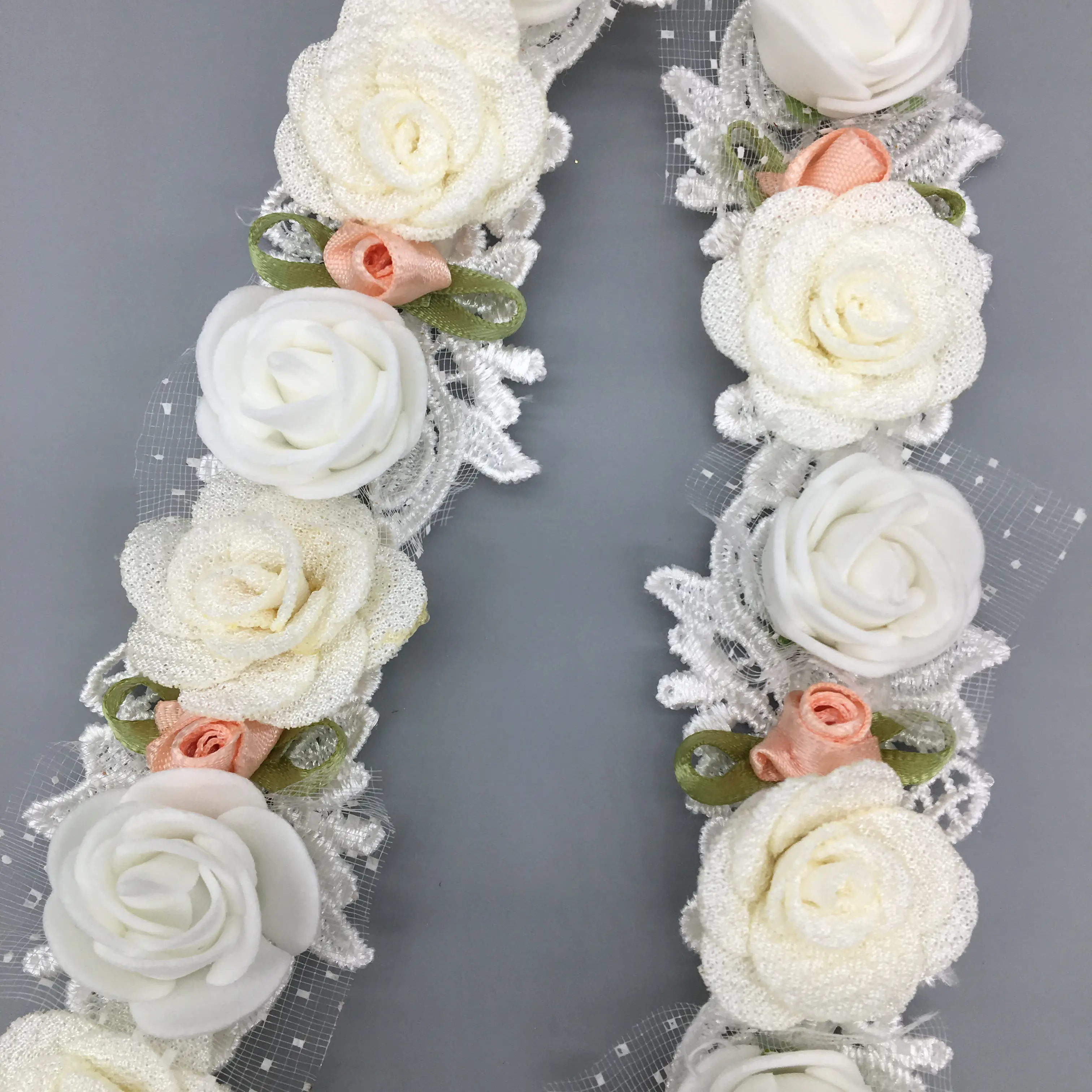 1 yd French Lace Fabric 3D Foam Rose Flower Lace Trim Embroidered Ribbon Fabric Handmade Sewing Craft For Costume Hat Decoration