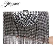 YINGMI One Side Rhinestones Tassel Women Evening Bags Beaded Gold/Silver/Black Day Clutches Purse Evening Bags For Wedding