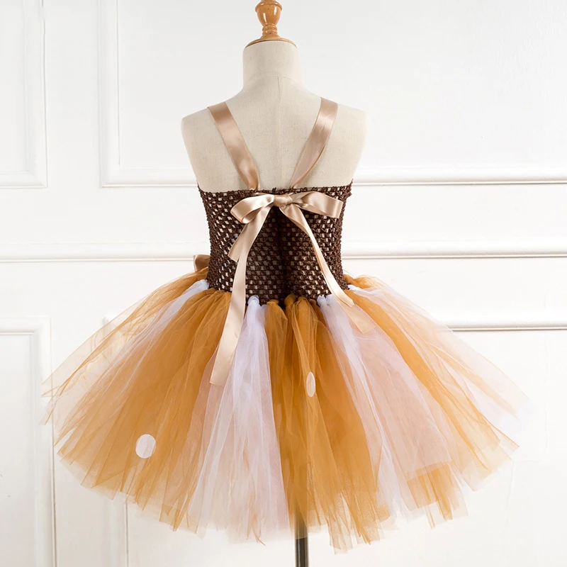 Fawn Bambi Sika Deer Tutu Dress Halloween Costume For Baby Girls Kids Birthday Party Dress Children Cosplay Animal Sika Deer