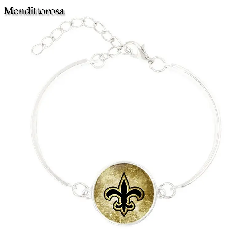 

Mendittorosa Fashion Silver Plated Glass Cabochon Statement Bracelet Bangle For Women Symbol of New Orleans