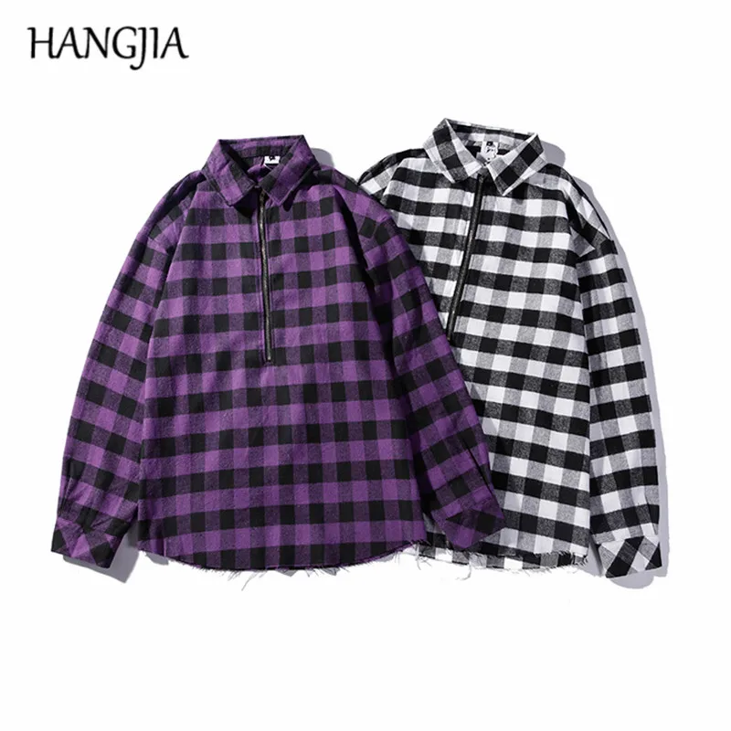 

Men's Half Zipper Vintage Plaid Shirts Urban Streetwear All Match Tartan Shirts Europe America Fashion Pullover Lattice Shirts