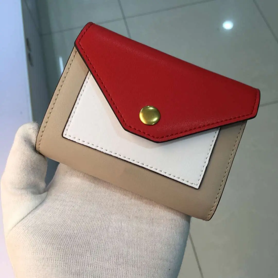 Color matching envelope wallet short three fold ladies wallet color matching color short leather leather small handbag new