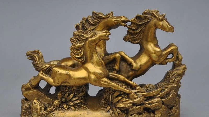 6&quotchines copper brass fengshui 3 Gallop Horse Success Auspicious lucky statue | Дом и сад