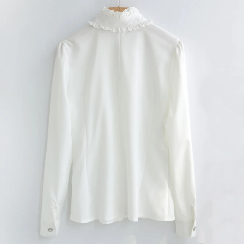 Women Lolita Shirt Long Sleeve Stand Collar Chiffon Blouses With Ruffles New 2018 Ladies Bow Shirt Royal Style Gothic Shirt