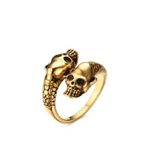 ФОТО double skull stainless steel ring punk fashion jewelry best friends gift high-quality promotion wholesale g0297