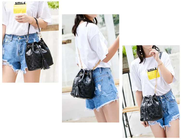 Micom Fashion Leather Drawstring Bucket Bag Women Vintage Tassel Messenger Ladies Handbags Crossbody Thread Shoulder Bags bao (8)