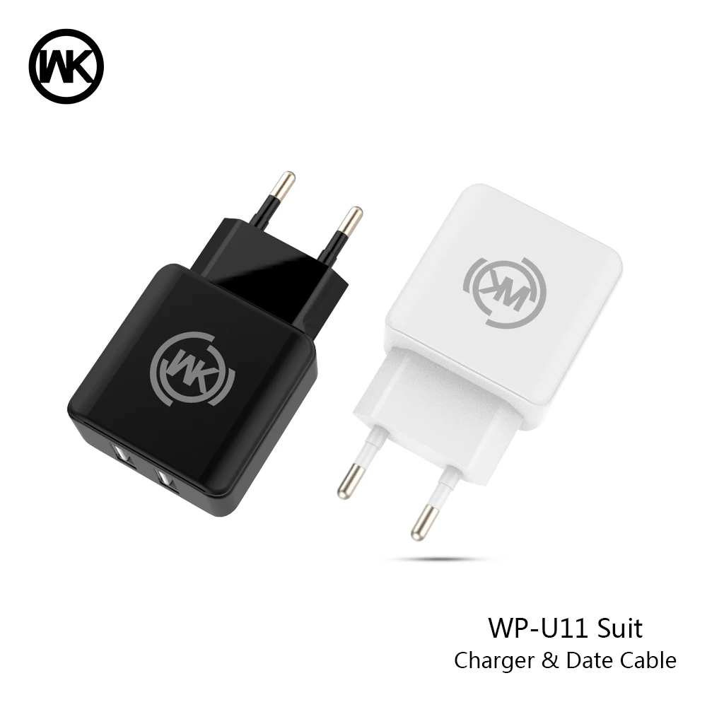 WK تصميم العالمي المزدوج USB شاحن سريع مع الكابلات ل فون السفر الحائط الهاتف المحمول شاحن الاتحاد الأوروبي محول القابس لسامسونج