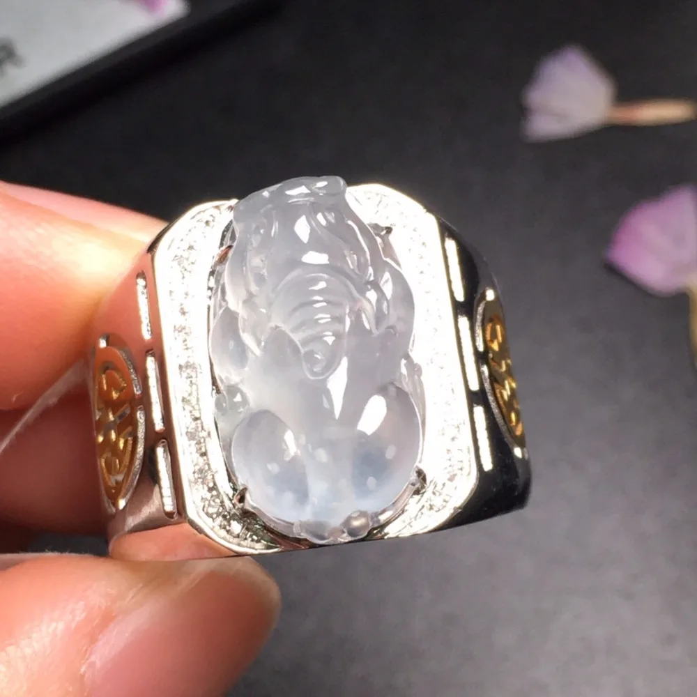 

Fine Jewelry Collection Real 18K White Gold AU750 100% Natural White Jade Gemstone anillos oro Myanmer Origin for man Rings