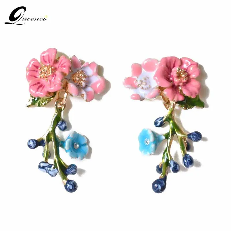 

Flower Branch Glaze Earrings Silver Needle Earring Women's Fashion Earrings Female Statement Earring Women Accessories