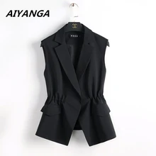 S-2XL nuevo a la moda de mujer para oficina traje de mujer Chaleco de estilo corto cintura elástica ajustado elegante Oficina tamaño grande Mujer tops negro blanco chaquetas