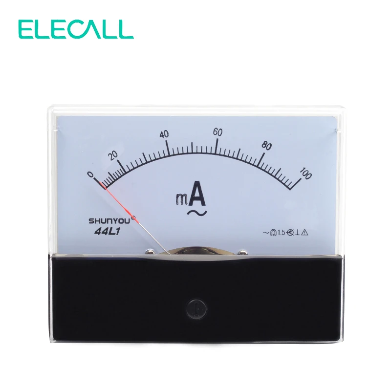 

ELECALL 44L1 100mA AC 0~100mA Rectangle Dial Current Teste Panel Analog Ampere Meter