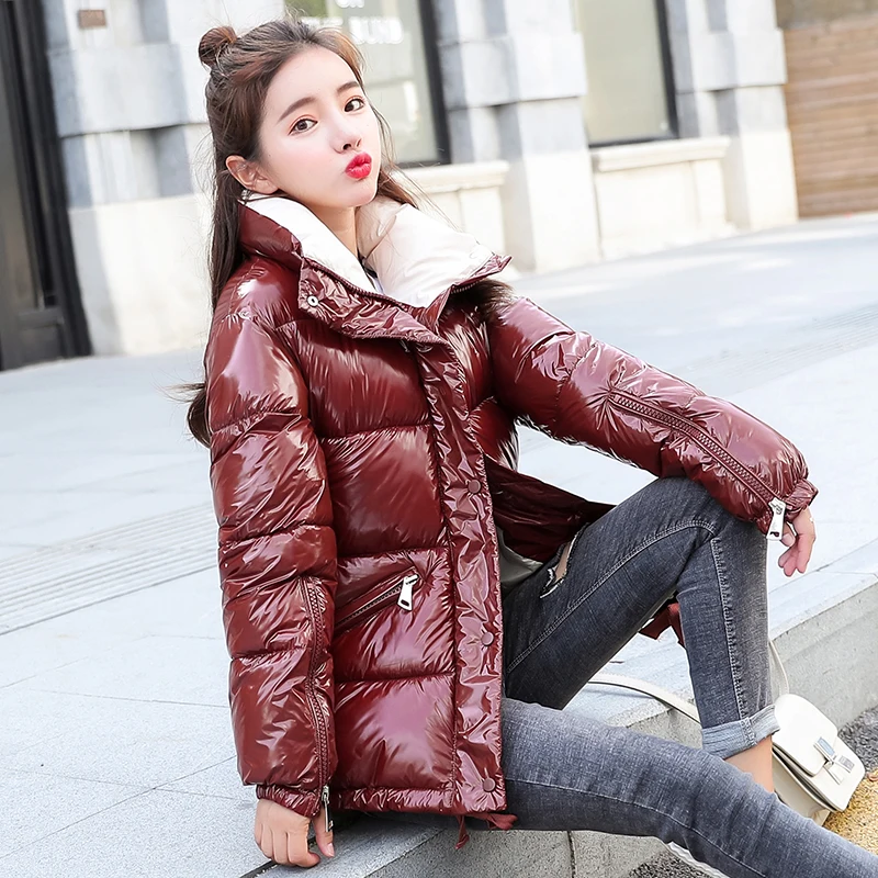 

Melly Feng 2018 Winter New Fashion Euro Style Bright Jackets Coats Women's Winter Warm Down Cotton Padded Long Parkas Outwear