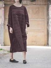 2017 Printemps Casual Fold Solide Couleur D’origine Dress Long Dress Personnalisé O-cou Femmes Dress Vestidos Femme Coton Maxi Robe